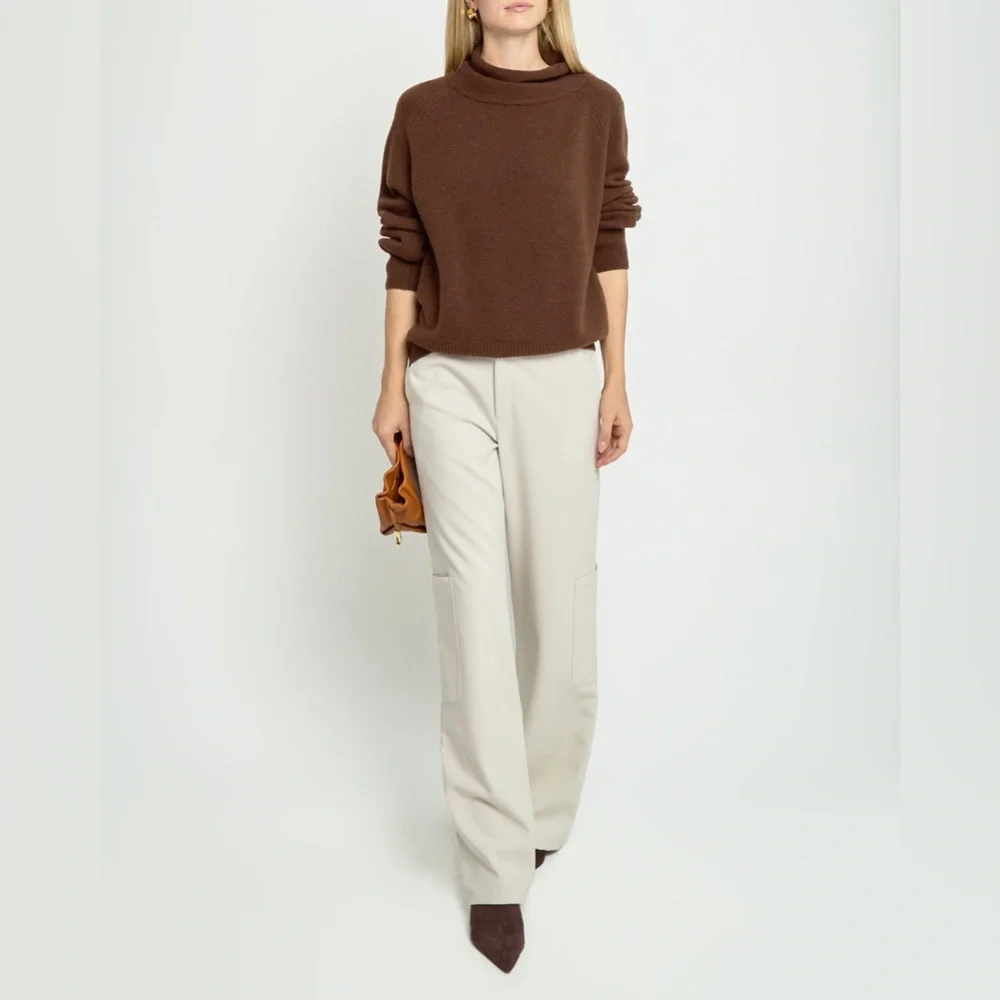 CAARA Zora Merino Wool Turtleneck Sweater Brown Size S – Cozy Luxe Basic